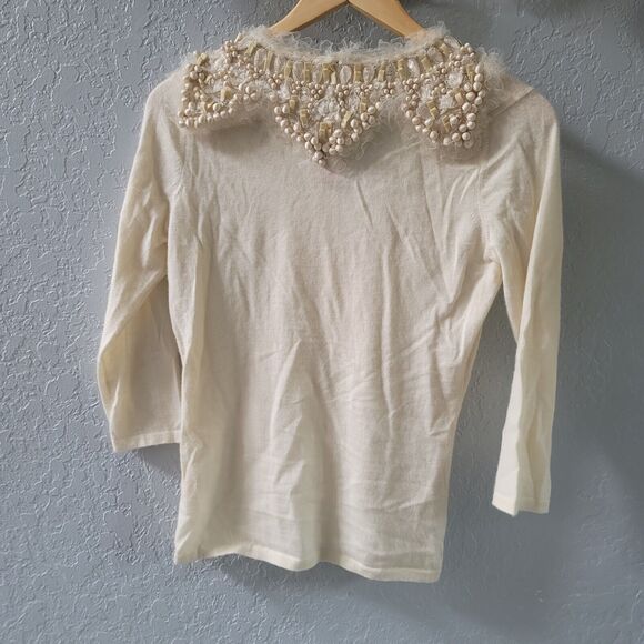 Vintage Naeem Khan Embellished Neckline Cream Cashmere Sweater Small $1350 - Picture 4 of 8